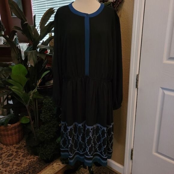 Lane Bryant Dress Party Cocktail Black Blue Geometric Print Size 18 1X - Picture 1 of 9